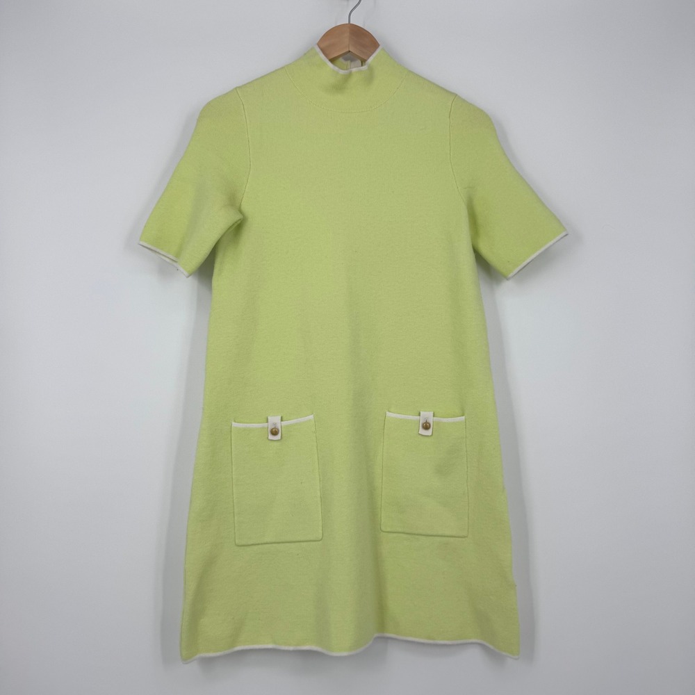 Maeve Anthropologie Annalise Mini Sweater Dress Sz XS Lime Green Mock Neck Retro